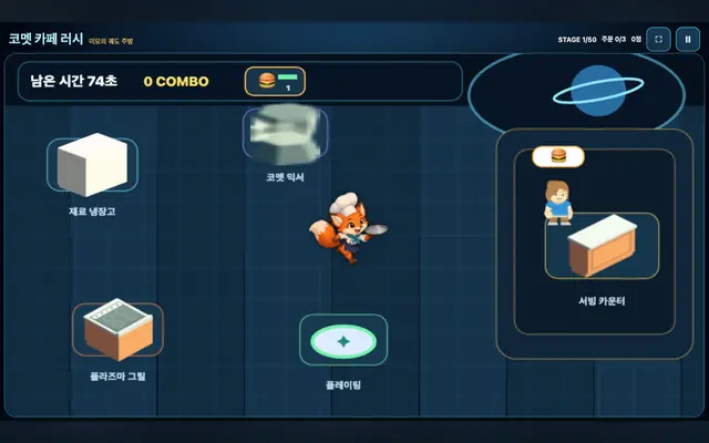 코멧 카페 러시 게임 화면